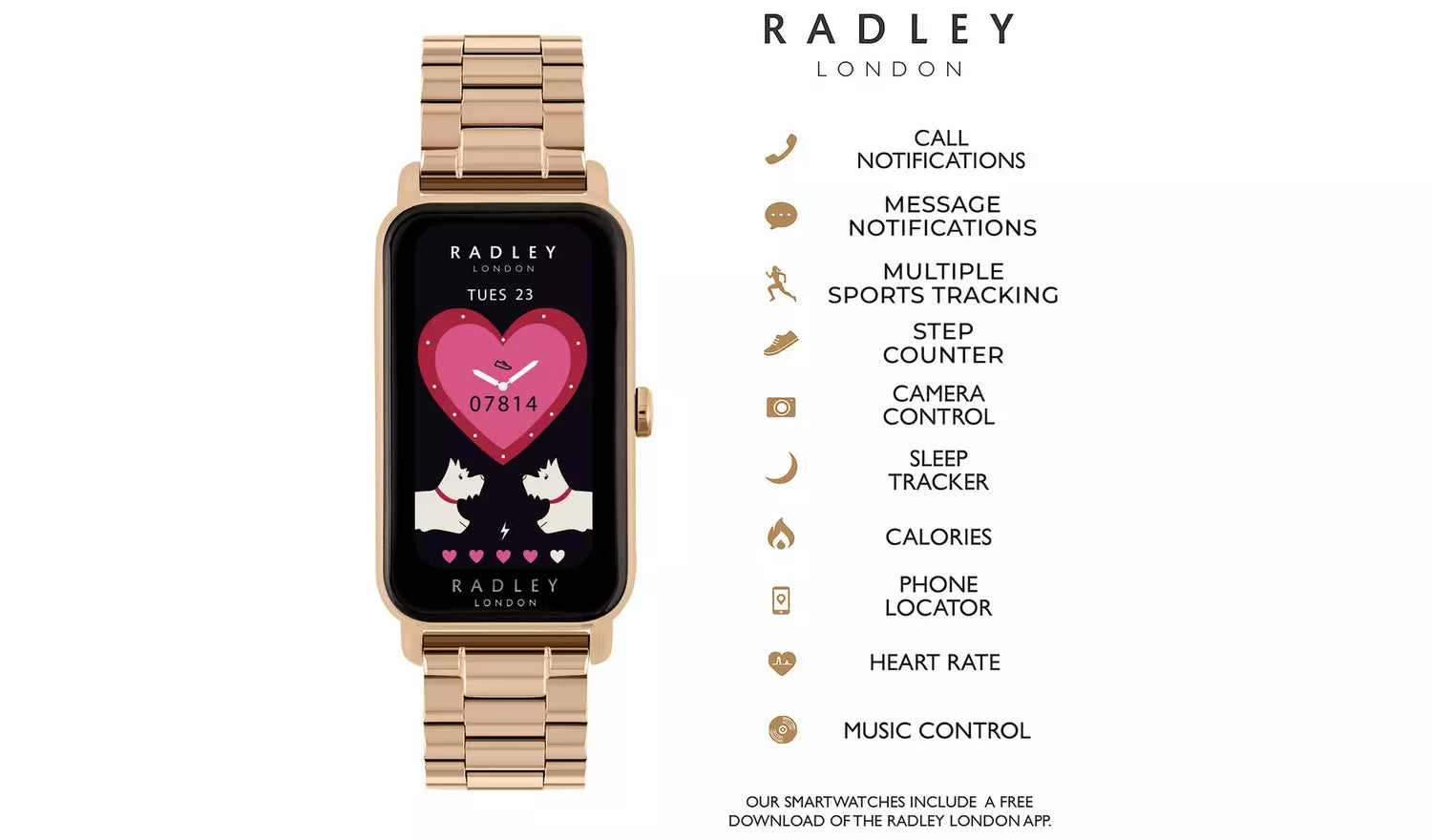 Radley Series 21 Rose Gold Tone Bracelet Smart Watch