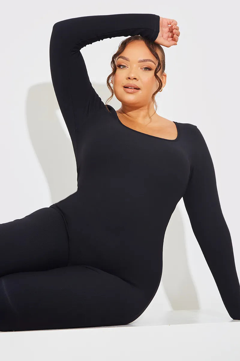 Smooth Long Sleeve Jumpsuit (Black